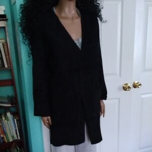 Max Studio London Long Open Coat Patch Pockets Very Soft & Furry NWOT
